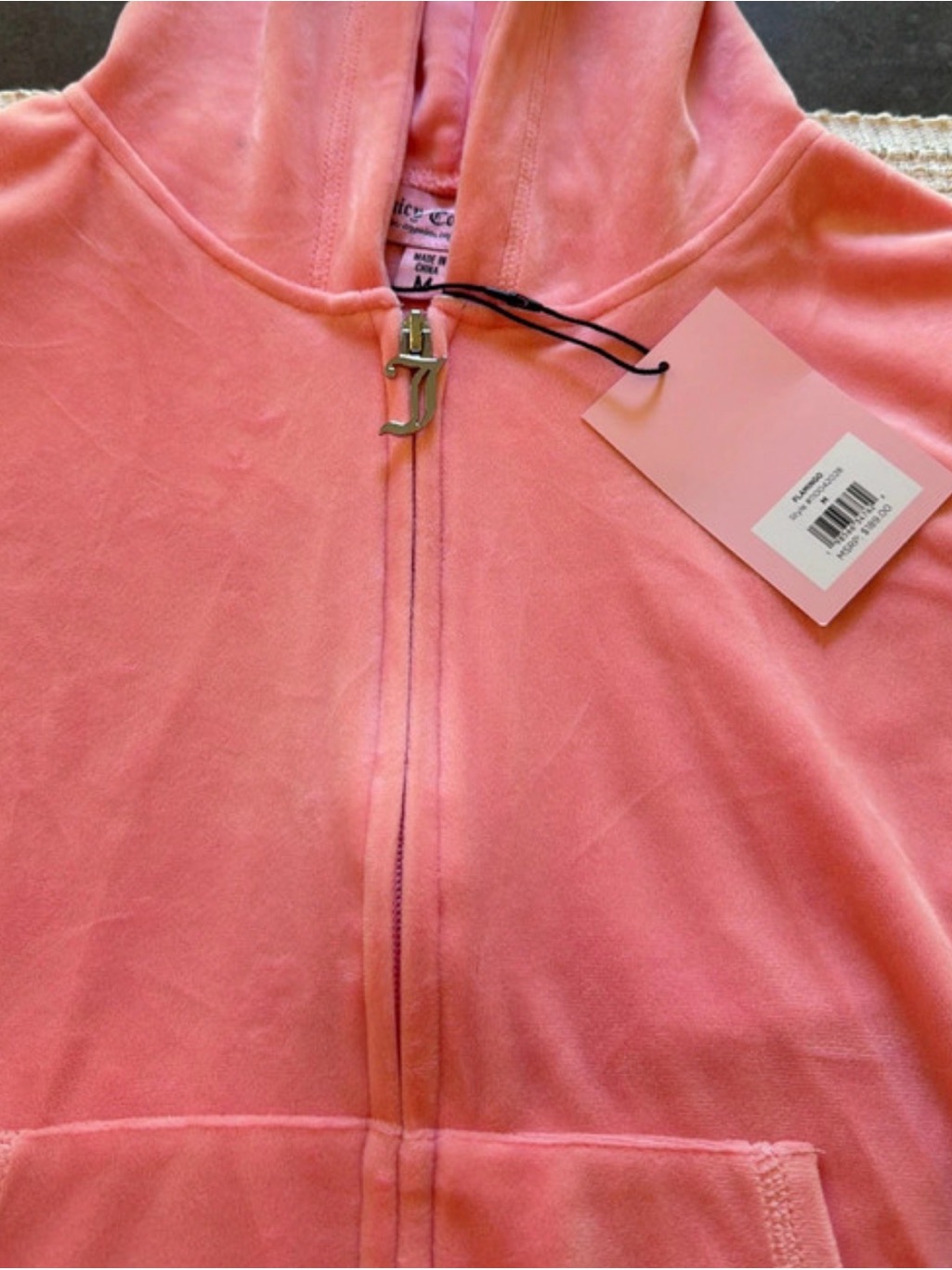Juicy Couture Pink Velour Hoodie With J-Pull Charm